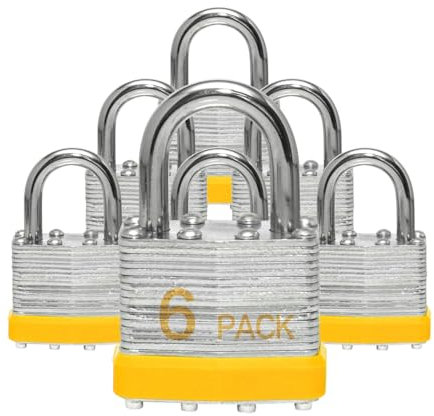 XanHen Lot de 6 cadenas à clé identique en acier laminé - Cadenas à anse normale pour loquet à moraillon, abris de jardin, clôtures, casiers de rangement, école, salle de sport