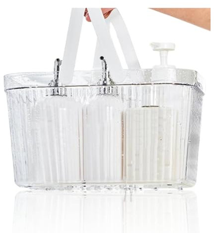 HERCHR Cesto Portaoggetti con Maniglia per Bagno, Cestino portaoggetti per doccia grande capacità, Organizer Multifunzionale Per Articoli Da Toeletta con Foro di drenaggio(Bianco)