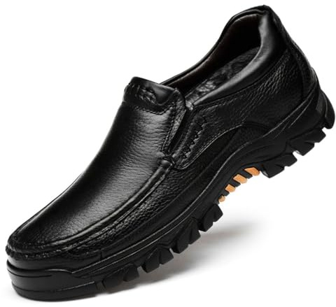 WNUKATO Men's Shoes Winter Loafers Padded Warm Moccasins Casual Shoes Black-3 7.5-8 UK