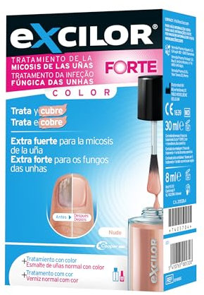 EXCILOR - Tratamiento De La Micosis De Las Uñas - Forte Color Nude - Fórmula Extra Fuerte - Tratamiento y Cobertura - Tratamiento para uñas 30 ml + Esmalte 8 ml - Clínicamente probado
