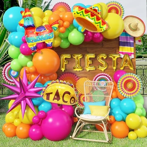 Mexikanische Luftballons Girlande Set, Mexiko Karneval Deko Ballons Regenbogen Faschingsdeko mit FIESTA Taco Lama Sombrero Folienballons für Cinco De Mayo Luau Festliche Party Geburtstag Dekoration