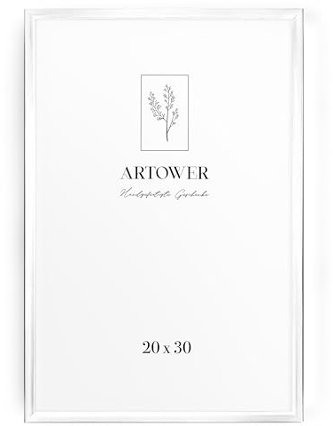 Artower® Bilderrahmen Weiß Metall Dünner Rahmen für 20 x 30 cm | Posterrahmen Groß Collage | Picture Frame Metal 20x30 cm | Aluminium Schmal Bilderrahmen | White Poster Rahmen