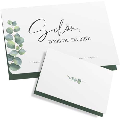 ZETTMANN® 50er Premium Tischkarten Hochzeit Schön dass du da bist 85x55mm I Tischkarten Geburtstag I Platzkarten I sehr gut beschreibbar (eukalyptus - dezent)