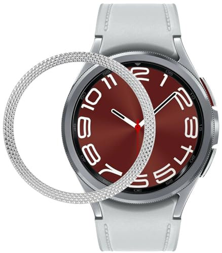 DEALELE Bezel Ring Kompatibel mit Samsung Galaxy Watch 6 Classic 43mm / 47mm, Diamantförmige Textur Edelstahl Metall Lünette Ringabdeckung Uhrengesicht für Damen Herren (47mm, Silber)