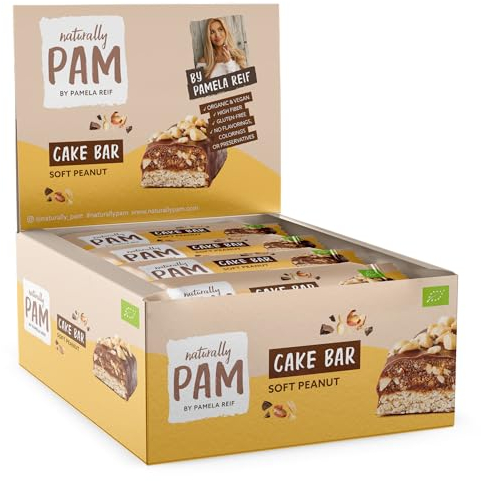 Naturally Pam Cake Bar – Bio & veganer Haferriegel, glutenfrei & ohne Rohrzucker – Natürlich leckerer Müsliriegel-Snack von Pamela Reif - Soft Peanut 12x44g