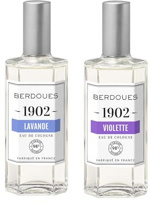 BERDOUES - Lot de 2-1902 Eau de Cologne Violette + 1902 Eau de Cologne Lavande. Fraîches et Florales, Made in France, Sans colorant Parfum femme et homme. Vaporisateur 125ml