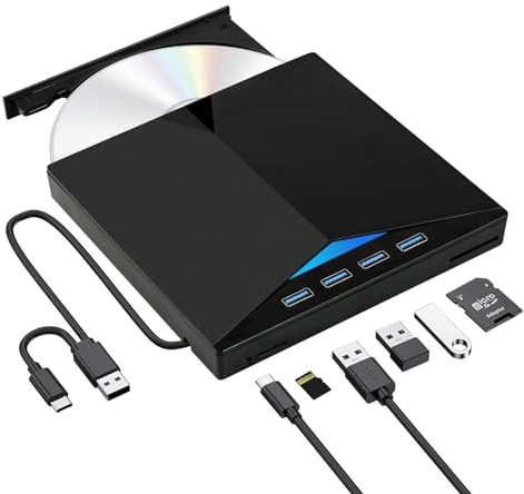 OSDUE Lecteur CD/DVD Externe, USB 3.0 Graveur Enregistreur Portable, RW/ROM Mince Transmission Rapide Câble USB-pour PC, Laptop,Desktops,Windows7/8/10/11/XP/Vista/98 et Mac OS/Linux (Noir)