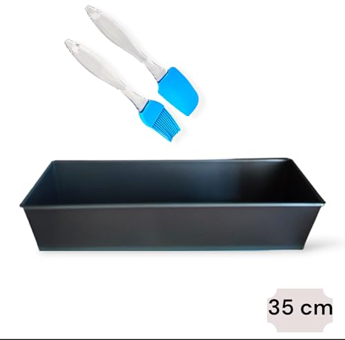 Set Molde Rectangular De Repostería de 35 cm. Molde Pan Para Horno. Molde Para Bizcochos y Tartas De Acero Al Carbono Antiadherente. Incluye 1 Pincel de Silicona y 1 Espátula de Silicona. (35 cm)