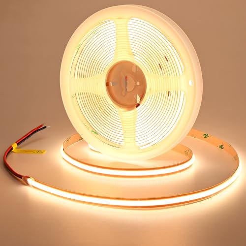 GOMING 24V COB LED Strip Warmes Weiß 3000K 5M LED Streifen Nach Belieben Schneiden 528LED/M 13W/M LED Band Selbstklebend CRI 93+ 4600lm IP20 Nicht Wasserdicht für Heim Deko(Netzteil nicht Enthalten)