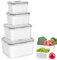 Zimoer Fruit Storage Containers for Fridge with Lids with Strainer, Plastic Fresh Produce Saver Keeper, BPA-Free Kitchen Refrigerator Organization for Vegetable Fruit Meat (4.15L+3.15L+1.7L+0.8L)