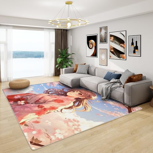 Anime Teppich Kawaii - Wohnzimmer Schlafzimmer Mädchen, Großer Manga Teppich, Weich Kurzflor & Waschbar & Rutschfest, Kinderteppich, Bettvorleger 120x170 cm