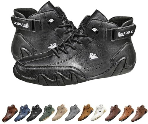 Stivali alti in pelle scamosciata fatti a mano in Italia, scarpe da ginnastica casual da uomo leggere e impermeabili Beck, scarpe da uomo a piedi nudi for escursioni e guida, stivali Chukka(nero,42 EU