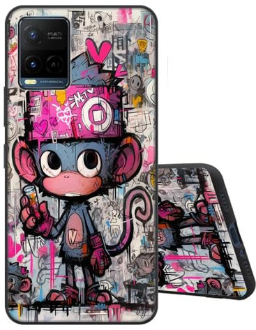 Sinyunron Hülle Kompatibel mit VIVO Y21 Handyhülle Silikon Schwarz Matte Rückseite mit Muster,Weiche Stoßfest Kratzfest Schlanke Softschale TPU Schutzhülle,AFFE