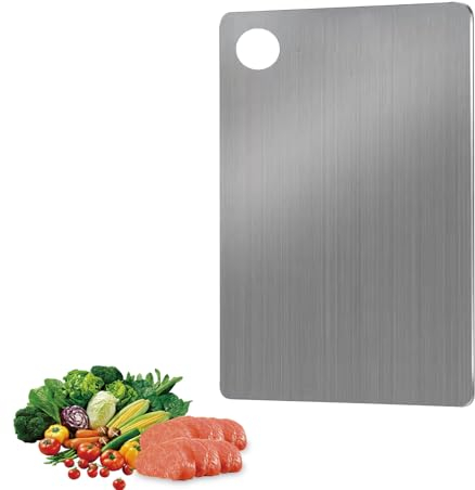 JAMSSOW Tabla de Cortar de Acero Inoxidable 304, 24x15cm, Doble Cara de Titanio de Grado Alimenticio, Multifunción para Cocina, Carne, Fruta, Pasta, Verduras