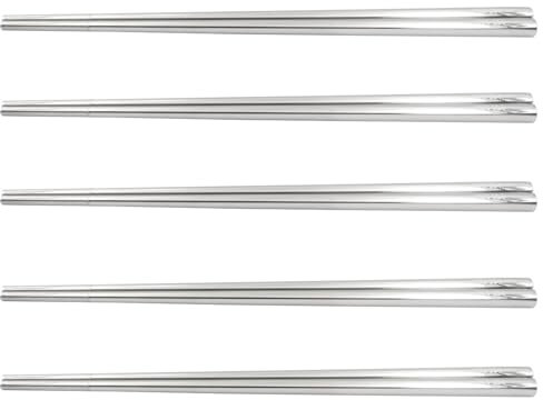5 Pairs of NUZAMAS SUS304 Stainless Steel Chopsticks Reusable Silver Chop Sticks Square Lightweight Non - Slip Chop Metal Sticks for Home Kitchen Hotel Restaurant Household