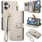 VEEMOS Zipper Wallet Case for Apple iPhone 16 Phone Case with Purse Card Holders RFID Blocking Leather Flip Case Book Cover Wrist Strap Women - Gray
