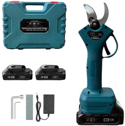 A.M.C. Forbici Potatura con 2 Batterie e Comoda Valigetta, Trincia Rami Professionale Cesoie Elettriche Forbice da Giardino Alberi da Frutta Cordless Senza Fili Arbusti
