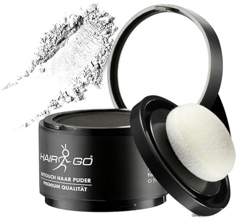 HAIR GO Premium Ansatzpuder - Haar Concealer zur Haarverdichtung für Frauen und Männer, wasserfestes Haar Make-up zum Ansatz kaschieren - Friseurqualität - Pulver Natürlich (4gr.) (weiß)