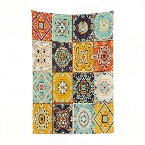EYLOZS Kuscheldecke flauschig & super weich - hochwertige Fleecedecke auch als Wohndecke,Sofadecke & Wohnzimmer geeignet,Talavera-Muster. Indisches Patchwork. Azulejos Portugal. Türkisches Or150x200cm