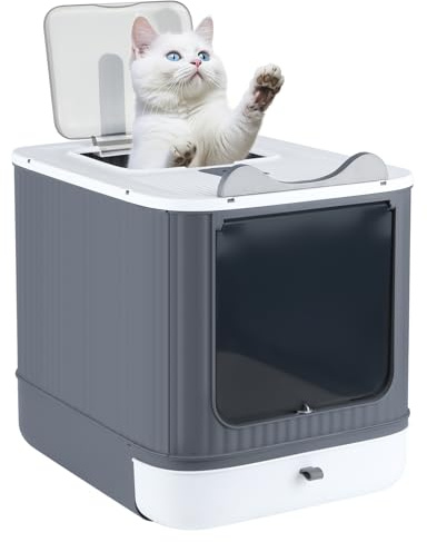 Maison de Toilette pour Chat à Double Canal Peut être Ouvert ou fermé Apportez Un Sac de déodorant Petite Pelle Assurer l’hygiène familiale 34.5x44.5x36.5cm (Blanc)