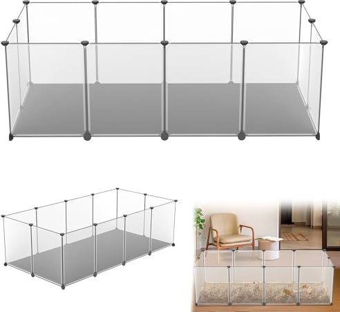 Suusolny Freigehege Kaninchen Gittergehege Haustier Laufstall Metallgitter Gehege Welpengehege Kleintierkäfig Meerschweinchen Käfig für Innen und Aussen (Weiß, 12pcs mit Matte 143x73x46cm)