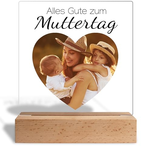 True Statements Foto-Geschenk zum Muttertag „Alles Gute zum Muttertag“ – Acrylaufsteller mit eigenem Bild – Personalisierte Geschenke für Mama Mutter - Acrylglas inkl. Holzaufsteller - 15x18 cm