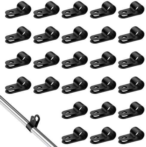 100 pcs R Type Cable Clips, 5/16 Nylon P Clips, Black Cable Cleats | Wire Clamp for Electrical Wire Conduit Cables Management