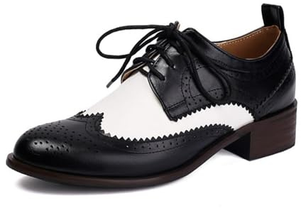 Seborluys Wingtip Oxford Shoes for Women Black Lace up Wingtip Oxfords Vintage Chunky Low Heels Oxford Pumps Business Work Oxfords Loafers Comfortable Dressy Brogue Derby Saddle Shoes,Size 8