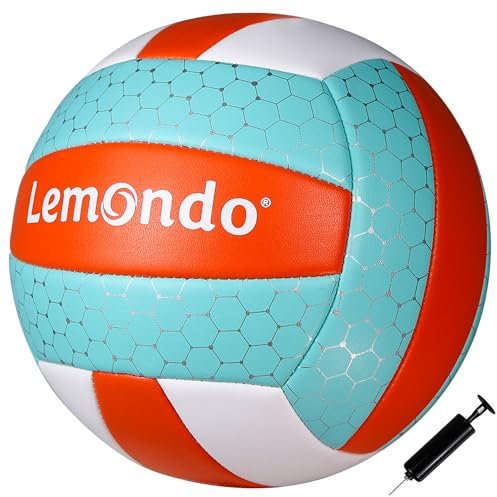 Lemondo Volleyball Größe 5 – Weicher PU-Volleyball mit Pumpe – Indoor & Outdoor – Wasserfest & rutschfest – Für Strand, Halle, Training(mit Pumpe)