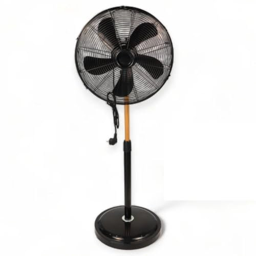 Niklas – Ventilador de pie de 60 W mate de madera, ventilador portátil, 3 velocidades, altura y cabeza, ajustable, diseño vintage negro y madera