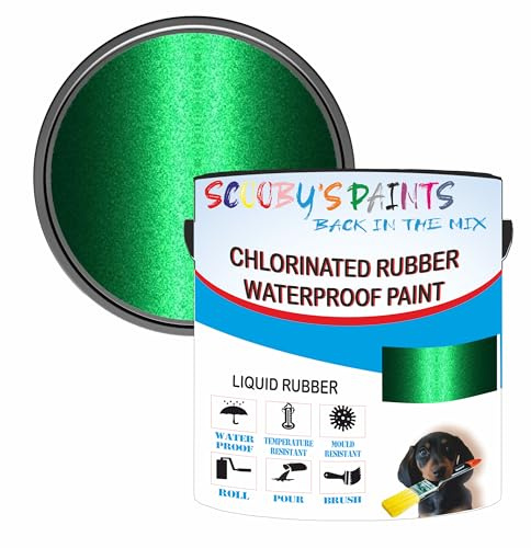Chlorinated Rubber Waterproof Paint – Outdoor Multi-Surface Paint for Metal, Wood, Masonry & More – Durable, Mould & Weather Resistant – Vibrant Green Metallic (1 Liter)