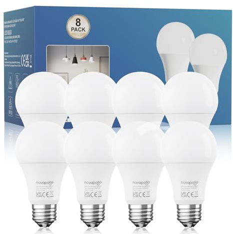 novapollo 14W E27 LED Lampe, E27 LED Warmweiss ersetzt 100 Watt, 2700K Warmweiß A60 Glühbirnen 1520LM, 180°Abstrahlwinkel LED Birne, Nicht Dimmbar 8 Stück
