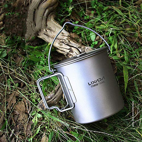 Fyearfly Ultraleichter Titan-Camping-Topf mit Deckel, faltbarer Griff, 750 ml/900 ml/1100 ml