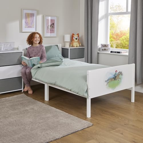 Liberty House Toys Kids Single White Bed, Horse Rider | H80 x W95 x D199 cm