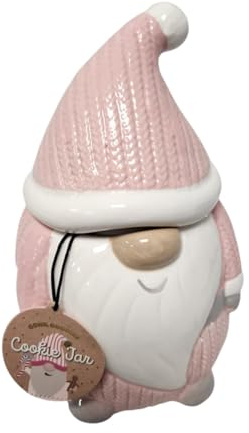 Ceramic Cookie Jar with cookies. with Lid Textured Knit Pattern Decorative Storage Container Airtight Design Ideal for Biscuits Snacks Kitchen Countertop Ornament. (single (pink gonk))