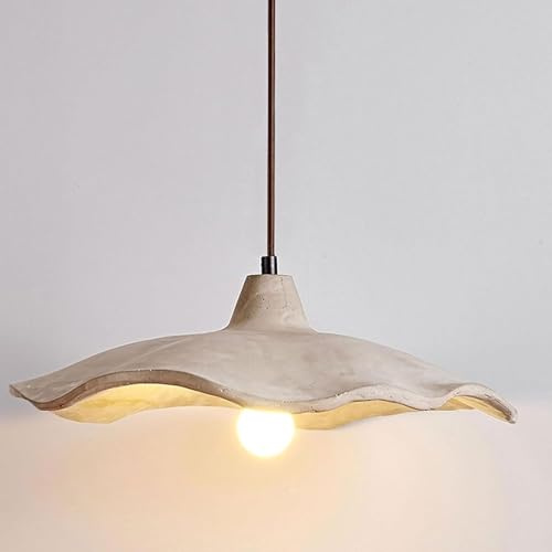 Stesulfr Pendelleuchte Retro Wabi Sabi Stil für Kücheninseln Lampenschirm aus Beton in Lotusform E27 zum Aufhängen hellgrauer Deckenleuchter aus Zement geeignet für Schlafzimmer Wohnzimmer Esszimmer