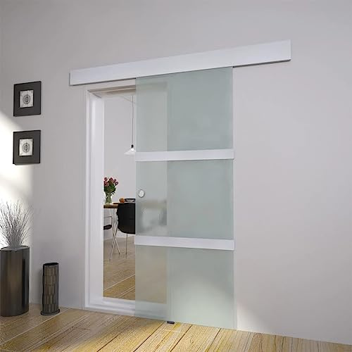 Porte coulissante en verre et aluminium 178 cm avec système de suspension et rail de sol pour un fonctionnement sûr – 3 verres, 1 rail en aluminium, 1 barre de recouvrement, 2 butoirs de porte, bouton