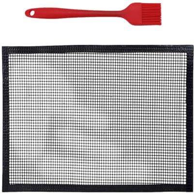 SEWACC Barbecue Grillmatte aus Hitzebeständigem Fiberglasnetz 40X33cm Wiederverwendbare Antihaft Grillunterlage mit Abnehmbarer Bürste für Outdoor Grillen BBQ Picknick und Camping