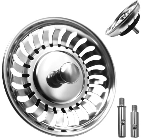 Ø 82 mm Bouchon Evier Cuisine en Acier Inoxydable et 2 Pins, Panier pour Bouchon d'évier, Filtre Evier Universel, Grille Evier Antiblocage, Crépine Evier Anti Colmatage avec Attrape Cheveux