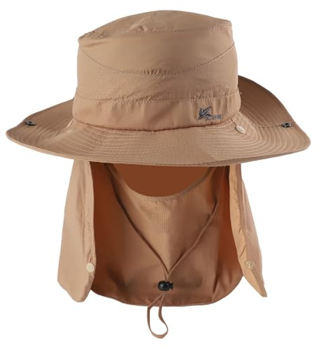 RoxNvm Sonnenhut Herren, Safari Hut Herren mit Nackenschutz, UPF 50+ Anglerhut, Faltbare Unisex Wanderhut, Tropenhut mit Breiter Krempe, Sommerhut Dschungelhut Buschhut für Angeln Camping (Khaki)