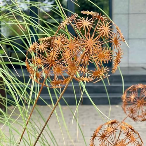 Gartendeko Rost Deko für Garten Cortenstahl Gartenstecker Metall Blume Mohn Rostige Gartendeko Rost Rankstab Beetstecker Topfstecker für Draußen Wetterfest Metall Naturrost Gartenstecker Frühling