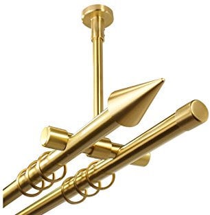 Gardinenstange 2-läufig Deckenmontage im Messing Design 20 mm mit Endstück Spitze, 140 cm