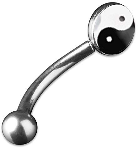 viva-adorno 1 Stück Piercing Banane Augenbrauenpiercing Logo Dome Rückseite flach 316L Chirurgenstahl 20 Motive Z378, S5 Yin Yang