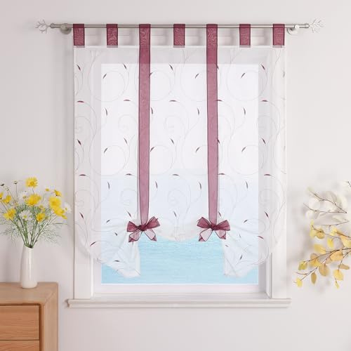 ESLIR Raffrollo mit Schlaufen Raffgardinen Gardinen Küche Beere 80x140cm | Bindegardine,Transparent,Schlaufenrollo,Vorhänge mit Stickerei,Modern Voile,Fensterrollo 1Stück,Landhaus,Bestickt