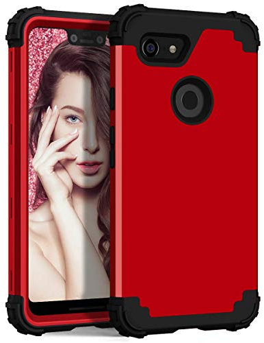 Hülle für Google Pixel 3A XL 3 in 1 PC+TPU 360 Grad Voll Schutz Full Body Bumper Handy-Hülle Case Back Cover für Google Pixel 3A XL (Rot)