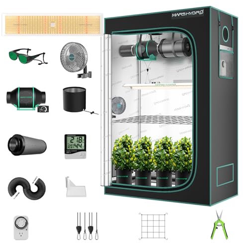 MARS HYDRO Grow Tent Kit Complete 2x4ft TSL 2000 LED Grow Light Dimmable Grow Tent Complete System, 24x48x70 Hydroponic Grow Light Set 1680D Full Spectrum Grow Kit, Ventilation system, Clip Fan
