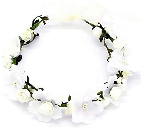 Blumenkranz Haare, Blumenkranz Haarschmuck Hochzeit Braut Haarschmuck für Strand Hochzeit Braut Fotografie Party Muttertag (Weiß)