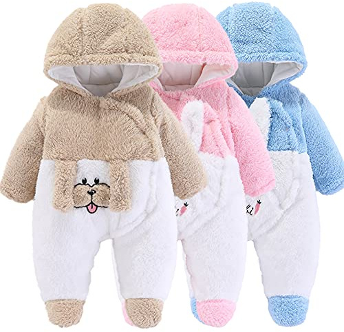 Winmany Newborn Baby Cartoon Bear Snowsuit Winter Coat Fleece Hooded Romper Jumpsuit (0-3Month, Khaki Dog)