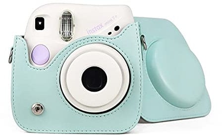 Camera Case for Fujifilm Instax Mini 7+ 7 plus Case, PU Leather Camera Case with Removable Shoulder Strap (Ice Blue)