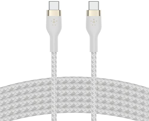 Belkin BoostCharge Pro Flex Cavo intrecciato da USB Type C a USB C, cavo di ricarica rapida PD, certificato USB-IF per iPhone 16/15, Galaxy S24, Pixel, iPad, Nintendo Switch, MacBook, 3 m, bianco